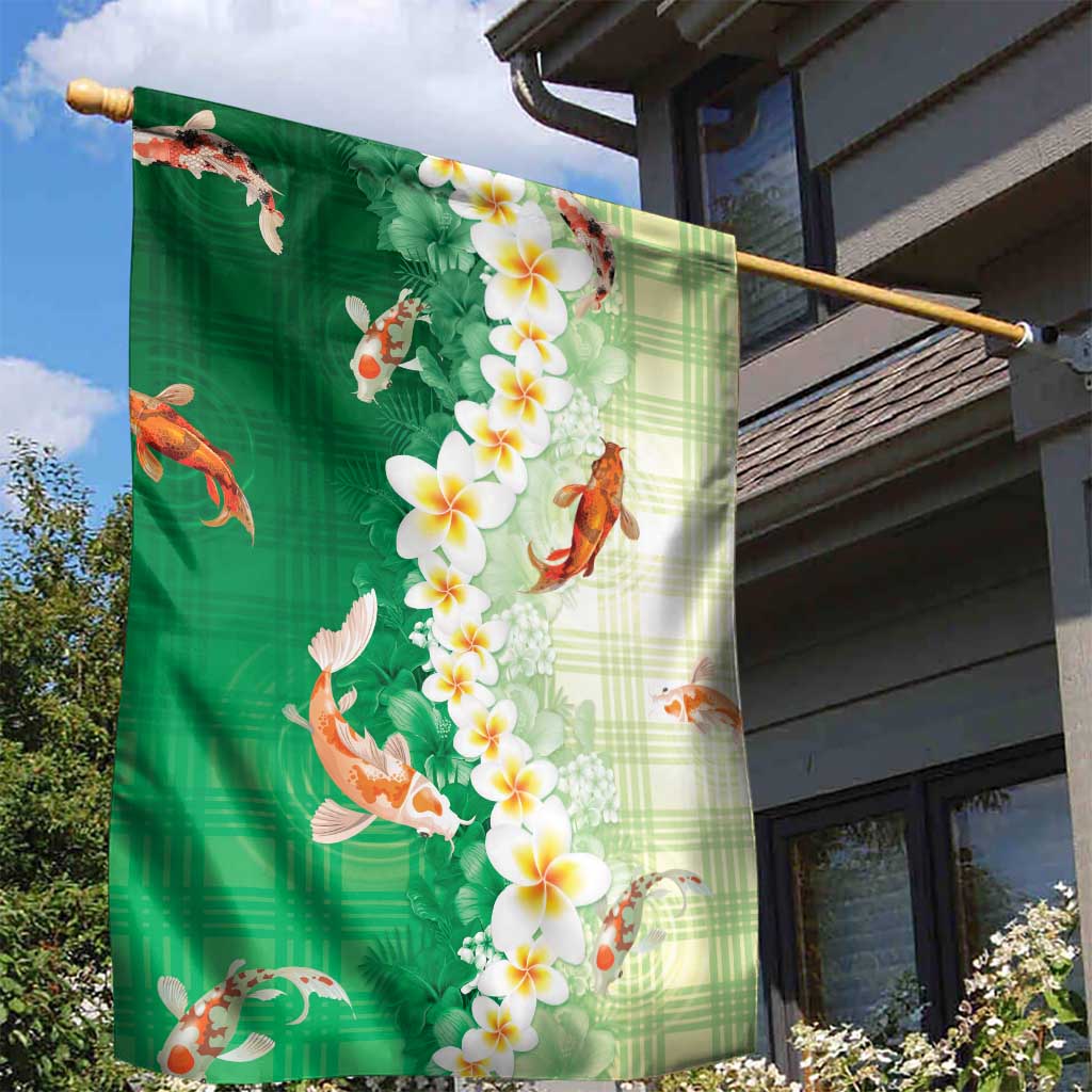 Hawaii And Japan Garden Flag Plumeria Lei With Koi Fish Green - Polynesian Pride
