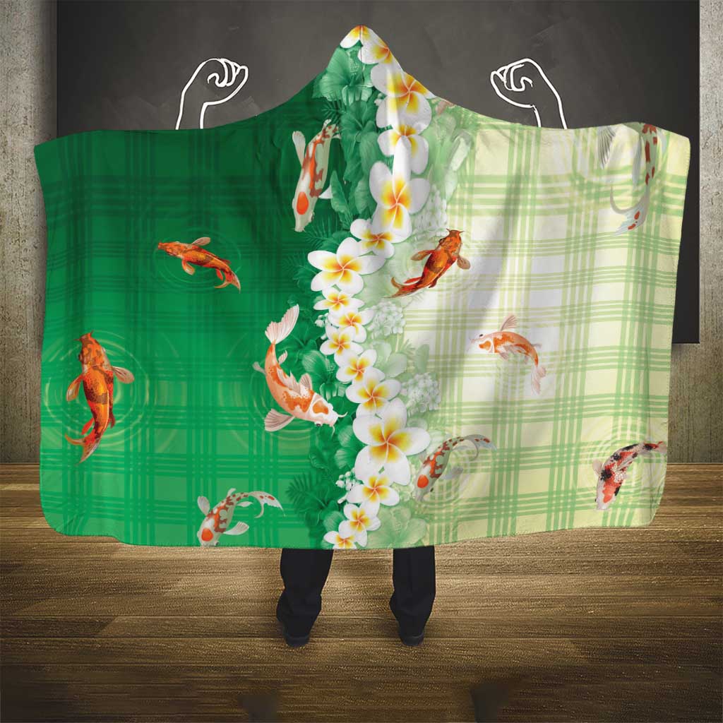 Hawaii And Japan Hooded Blanket Plumeria Lei With Koi Fish Green LT05 - Polynesian Pride