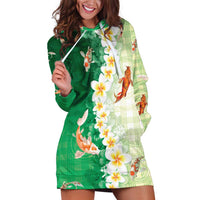 Hawaii And Japan Hoodie Dress Plumeria Lei With Koi Fish Green - Polynesian Pride