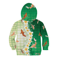 Hawaii And Japan Kid Hoodie Plumeria Lei With Koi Fish Green LT05 - Polynesian Pride