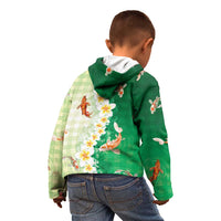 Hawaii And Japan Kid Hoodie Plumeria Lei With Koi Fish Green LT05 - Polynesian Pride