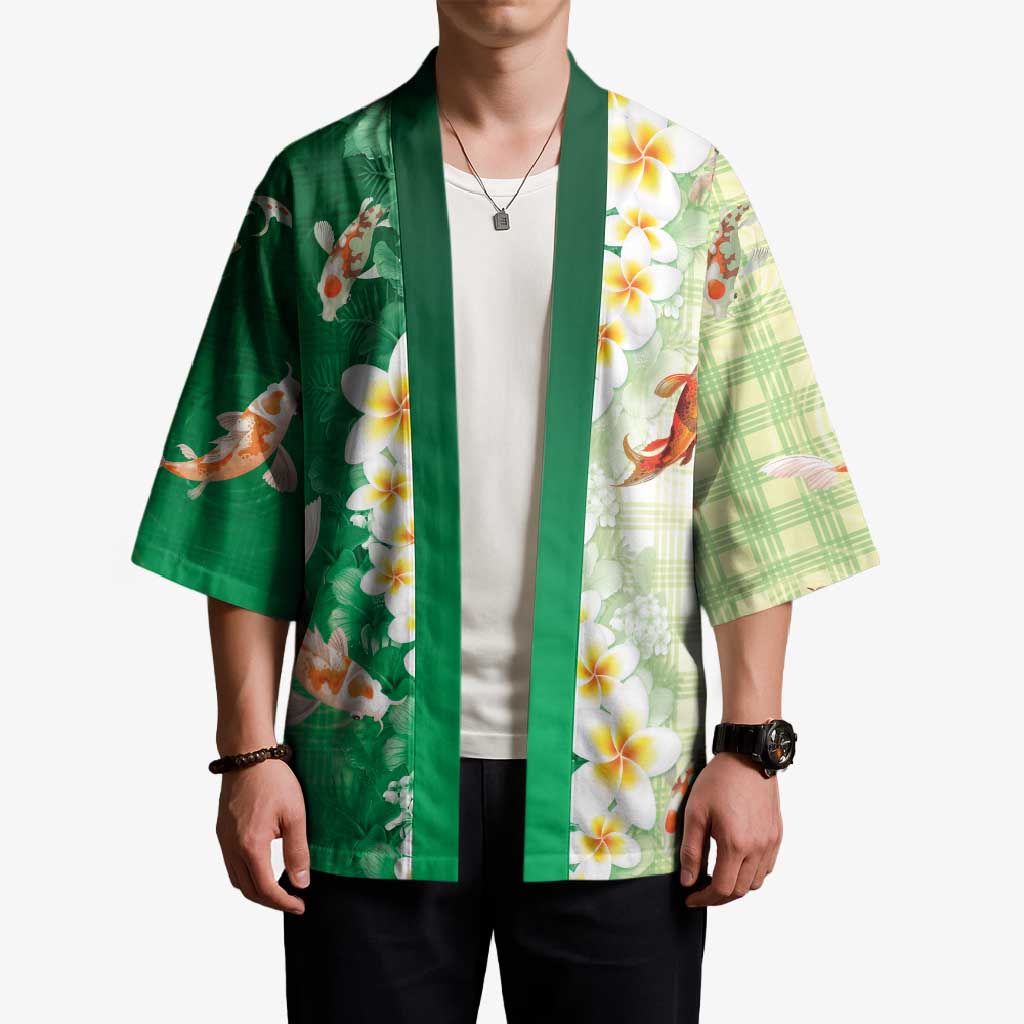 Hawaii And Japan Kimono Plumeria Lei With Koi Fish Green - Polynesian Pride
