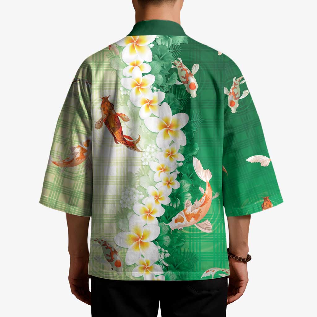 Hawaii And Japan Kimono Plumeria Lei With Koi Fish Green - Polynesian Pride