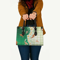 Hawaii And Japan Leather Bag Plumeria Lei With Koi Fish Green - Polynesian Pride