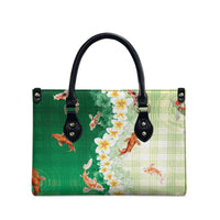 Hawaii And Japan Leather Bag Plumeria Lei With Koi Fish Green - Polynesian Pride