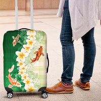 Hawaii And Japan Luggage Cover Plumeria Lei With Koi Fish Green - Polynesian Pride
