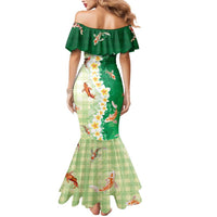 Hawaii And Japan Mermaid Dress Plumeria Lei With Koi Fish Green LT05 - Polynesian Pride
