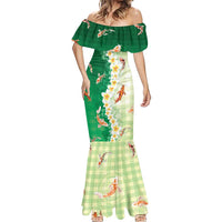 Hawaii And Japan Mermaid Dress Plumeria Lei With Koi Fish Green LT05 - Polynesian Pride