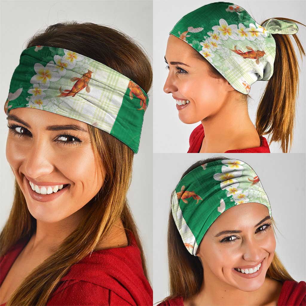 Hawaii And Japan Neck Gaiter Plumeria Lei With Koi Fish Green LT05 - Polynesian Pride