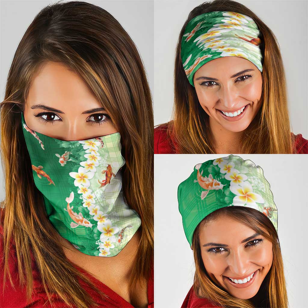 Hawaii And Japan Neck Gaiter Plumeria Lei With Koi Fish Green LT05 - Polynesian Pride