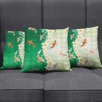 Hawaii And Japan Pillow Cover Plumeria Lei With Koi Fish Green - Polynesian Pride