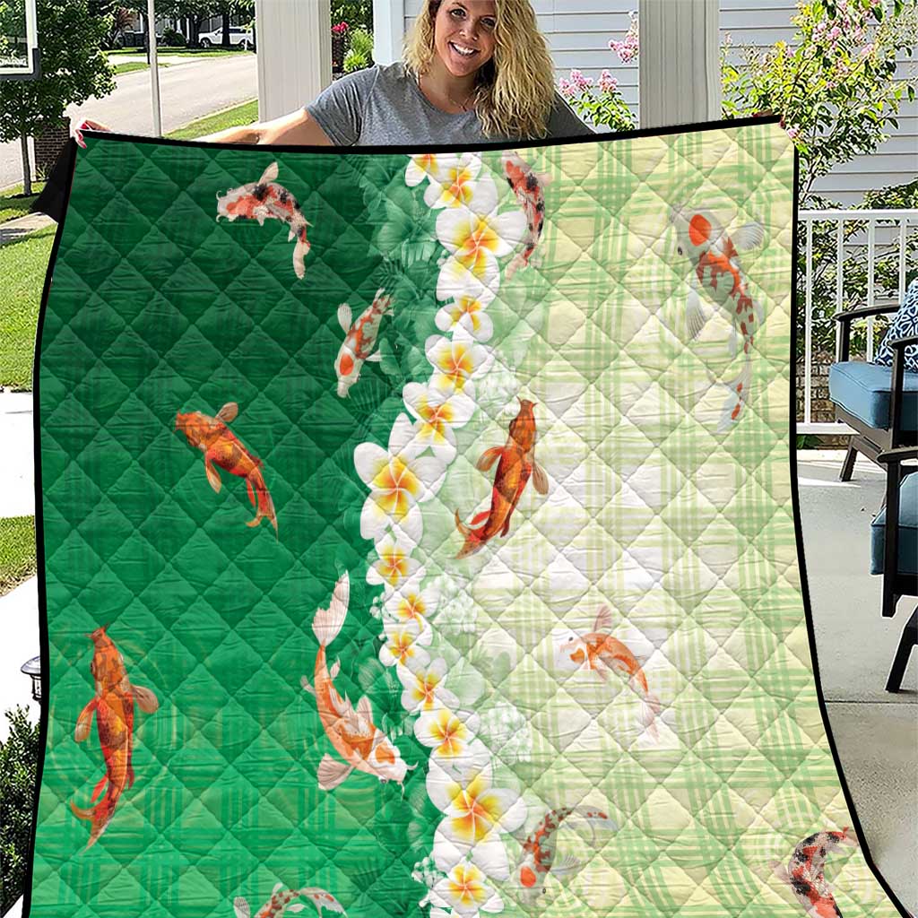 Hawaii And Japan Quilt Plumeria Lei With Koi Fish Green - Polynesian Pride