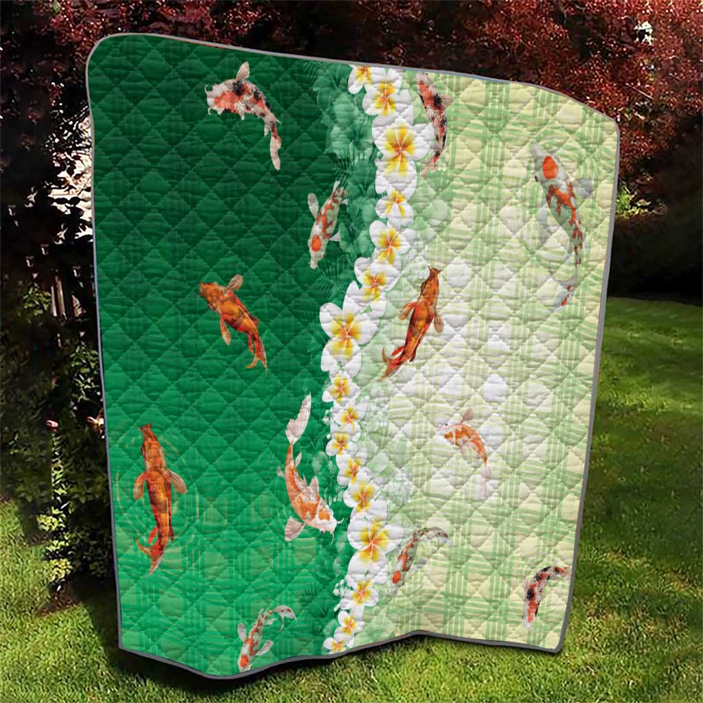 Hawaii And Japan Quilt Plumeria Lei With Koi Fish Green - Polynesian Pride