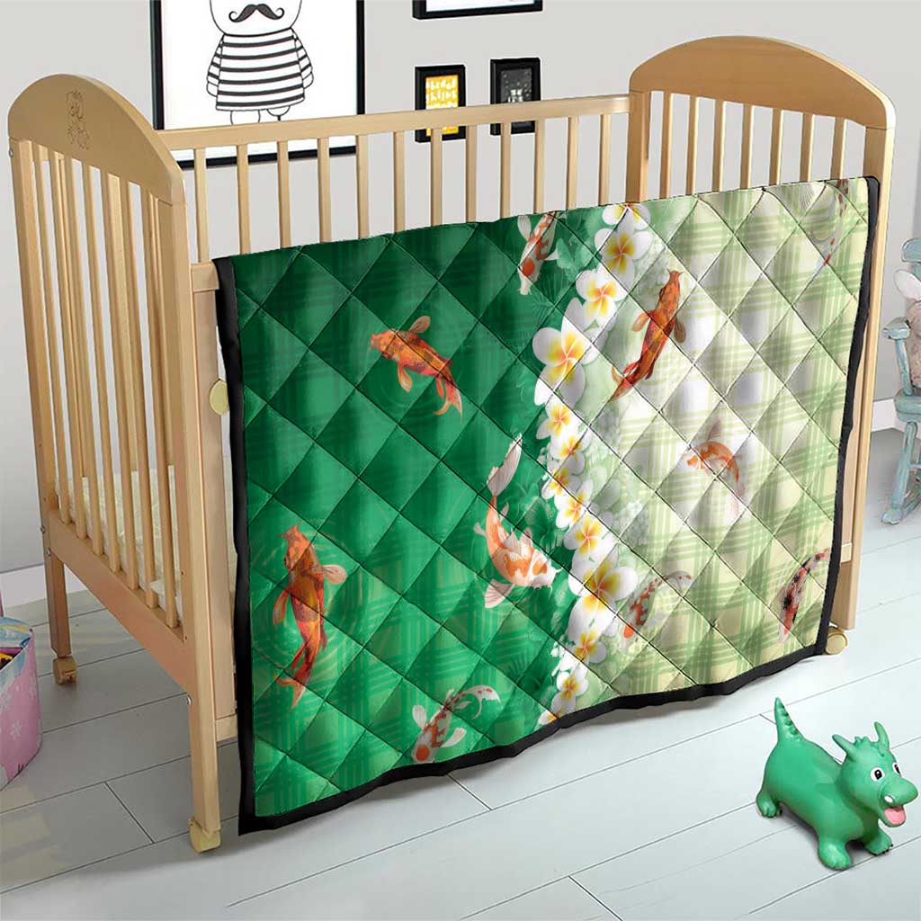 Hawaii And Japan Quilt Plumeria Lei With Koi Fish Green - Polynesian Pride