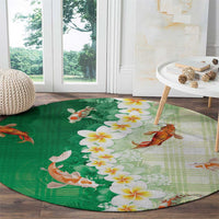 Hawaii And Japan Round Carpet Plumeria Lei With Koi Fish Green - Polynesian Pride