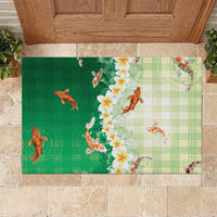Hawaii And Japan Rubber Doormat Plumeria Lei With Koi Fish Green LT05 Green - Polynesian Pride