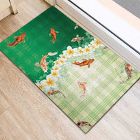 Hawaii And Japan Rubber Doormat Plumeria Lei With Koi Fish Green LT05 - Polynesian Pride