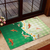 Hawaii And Japan Rubber Doormat Plumeria Lei With Koi Fish Green LT05 - Polynesian Pride