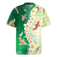 Hawaii And Japan Rugby Jersey Plumeria Lei With Koi Fish Green - Polynesian Pride