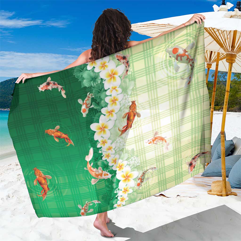 Hawaii And Japan Sarong Plumeria Lei With Koi Fish Green - Polynesian Pride