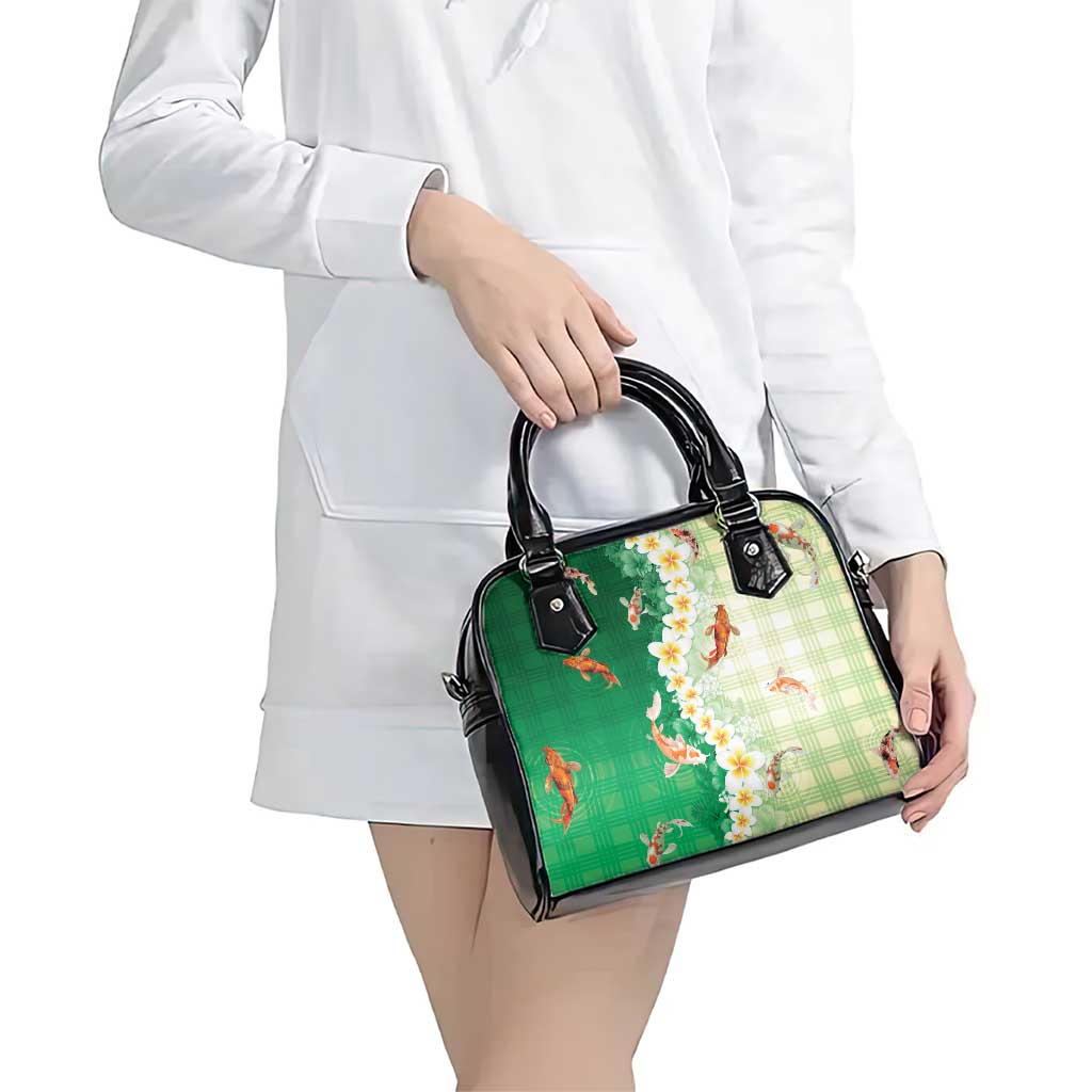 Hawaii And Japan Shoulder Handbag Plumeria Lei With Koi Fish Green - Polynesian Pride