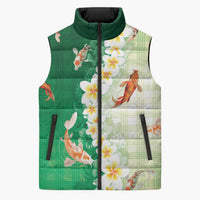 Hawaii And Japan Sleeveless Puffer Jacket Plumeria Lei With Koi Fish Green LT05 Unisex Green - Polynesian Pride