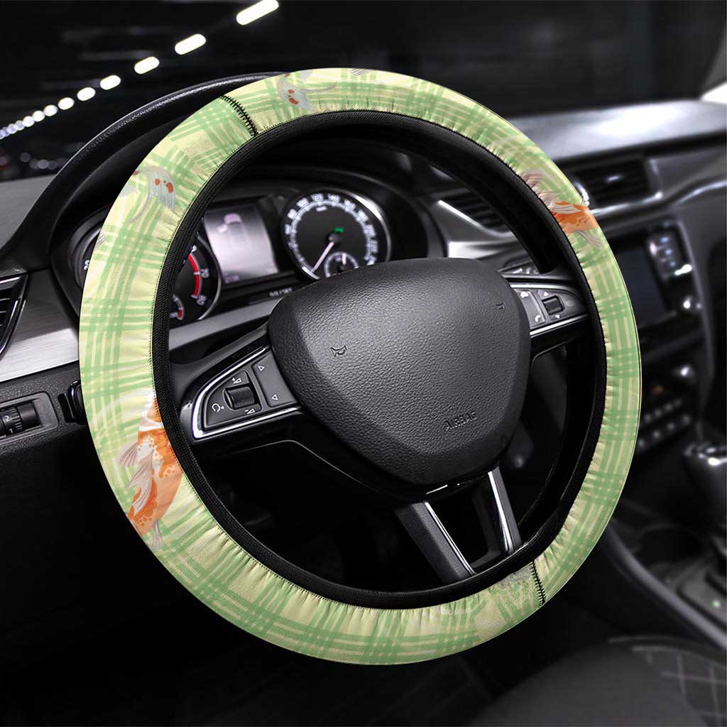 Hawaii And Japan Steering Wheel Cover Plumeria Lei With Koi Fish Green - Polynesian Pride