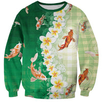 Hawaii And Japan Sweatshirt Plumeria Lei With Koi Fish Green LT05 Unisex Green - Polynesian Pride