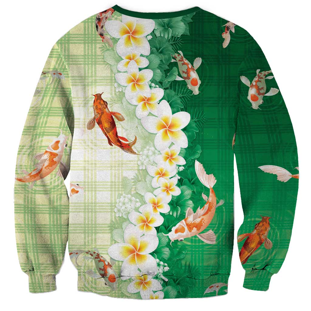 Hawaii And Japan Sweatshirt Plumeria Lei With Koi Fish Green LT05 - Polynesian Pride