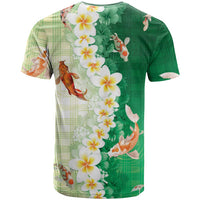 Hawaii And Japan T Shirt Plumeria Lei With Koi Fish Green - Polynesian Pride