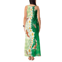 Hawaii And Japan Tank Maxi Dress Plumeria Lei With Koi Fish Green - Polynesian Pride