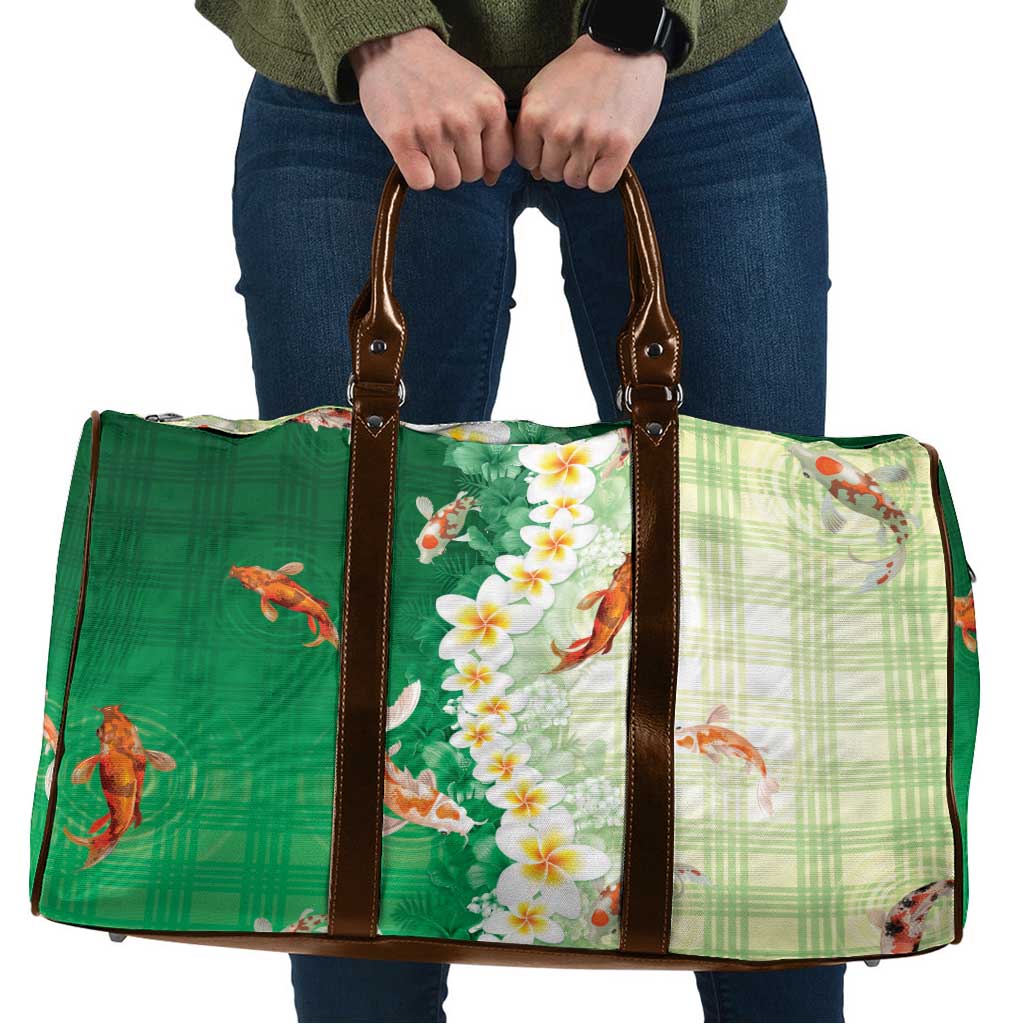 Hawaii And Japan Travel Bag Plumeria Lei With Koi Fish Green - Polynesian Pride