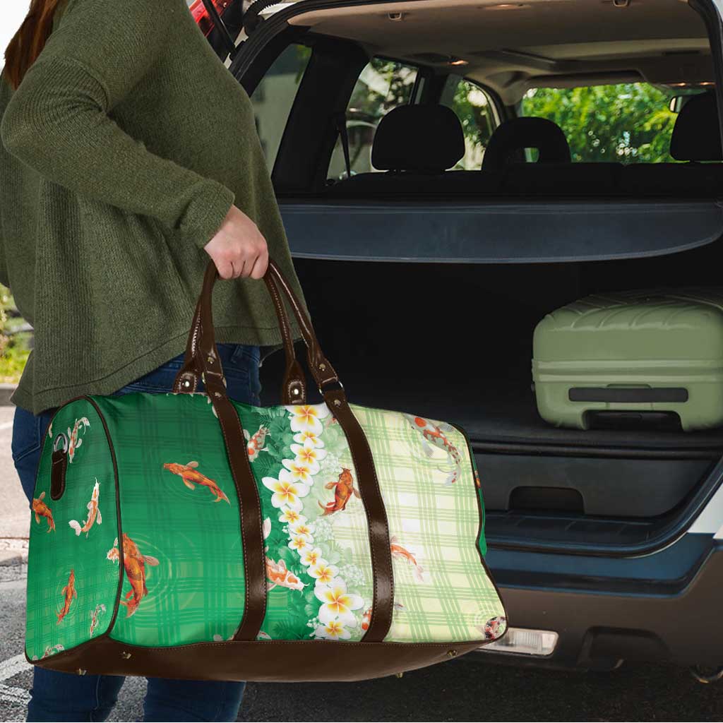 Hawaii And Japan Travel Bag Plumeria Lei With Koi Fish Green - Polynesian Pride