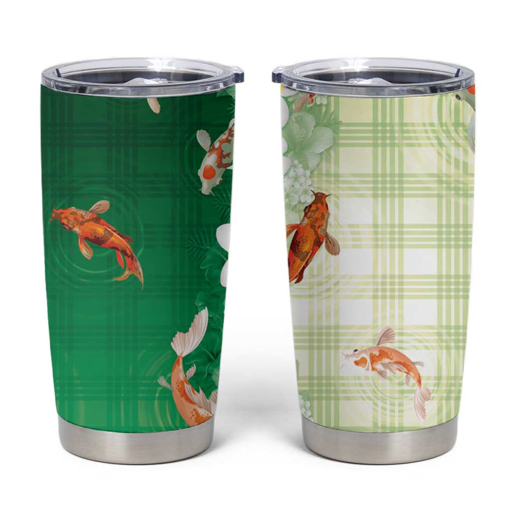 Hawaii And Japan Tumbler Cup Plumeria Lei With Koi Fish Green - Polynesian Pride