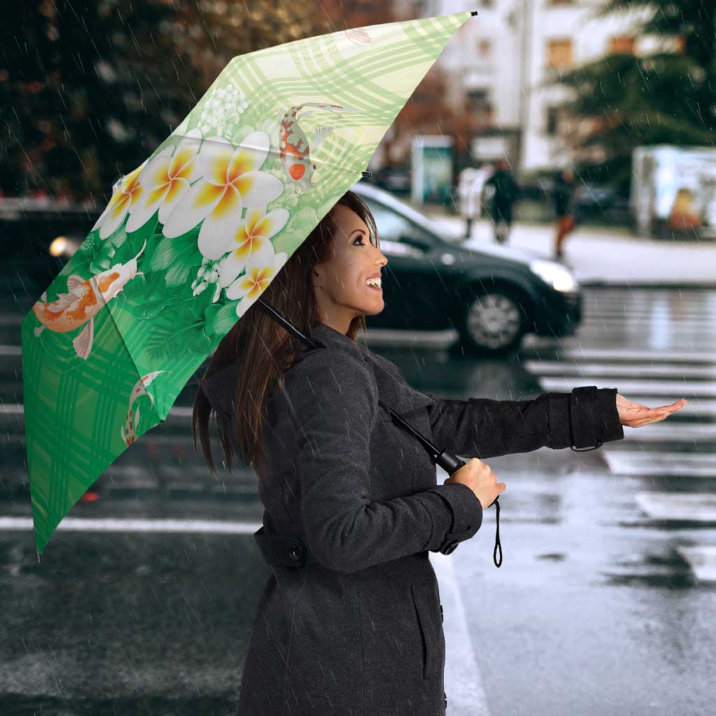Hawaii And Japan Umbrella Plumeria Lei With Koi Fish Green LT05 - Polynesian Pride