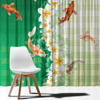 Hawaii And Japan Window Curtain Plumeria Lei With Koi Fish Green - Polynesian Pride