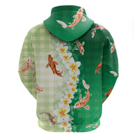 Hawaii And Japan Zip Hoodie Plumeria Lei With Koi Fish Green LT05 - Polynesian Pride