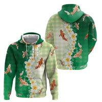 Hawaii And Japan Zip Hoodie Plumeria Lei With Koi Fish Green LT05 - Polynesian Pride
