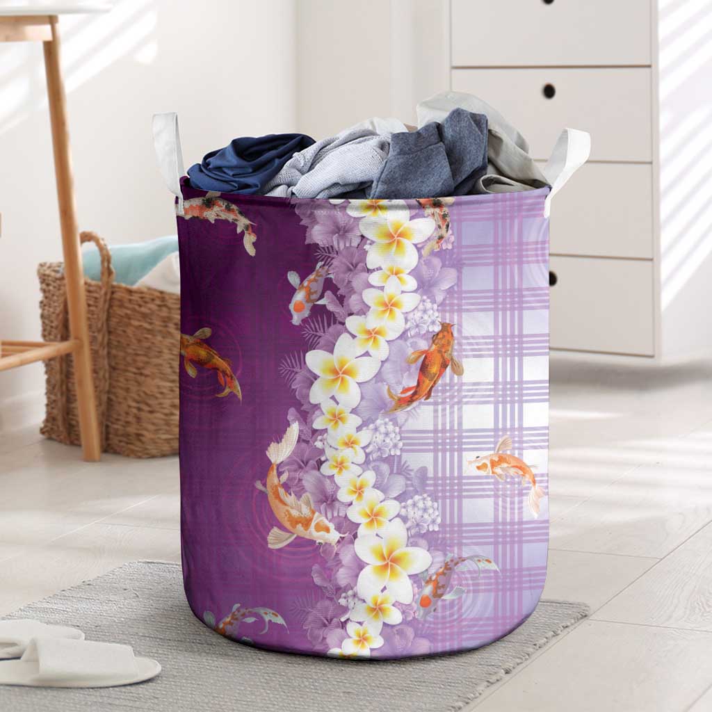 Hawaii And Japan Laundry Basket Plumeria Lei With Koi Fish Purple LT05 Purple - Polynesian Pride