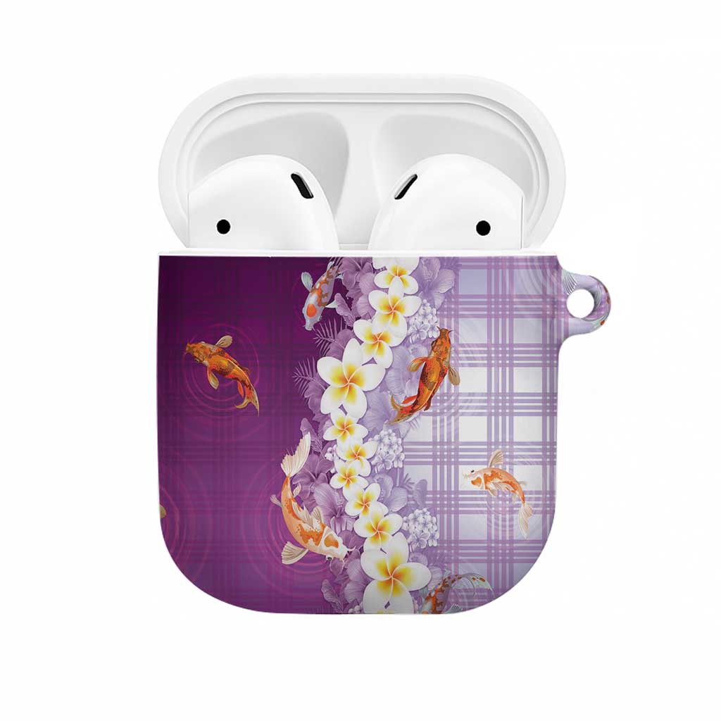 Hawaii And Japan AirPods Case Plumeria Lei With Koi Fish Purple LT05 Purple - Polynesian Pride