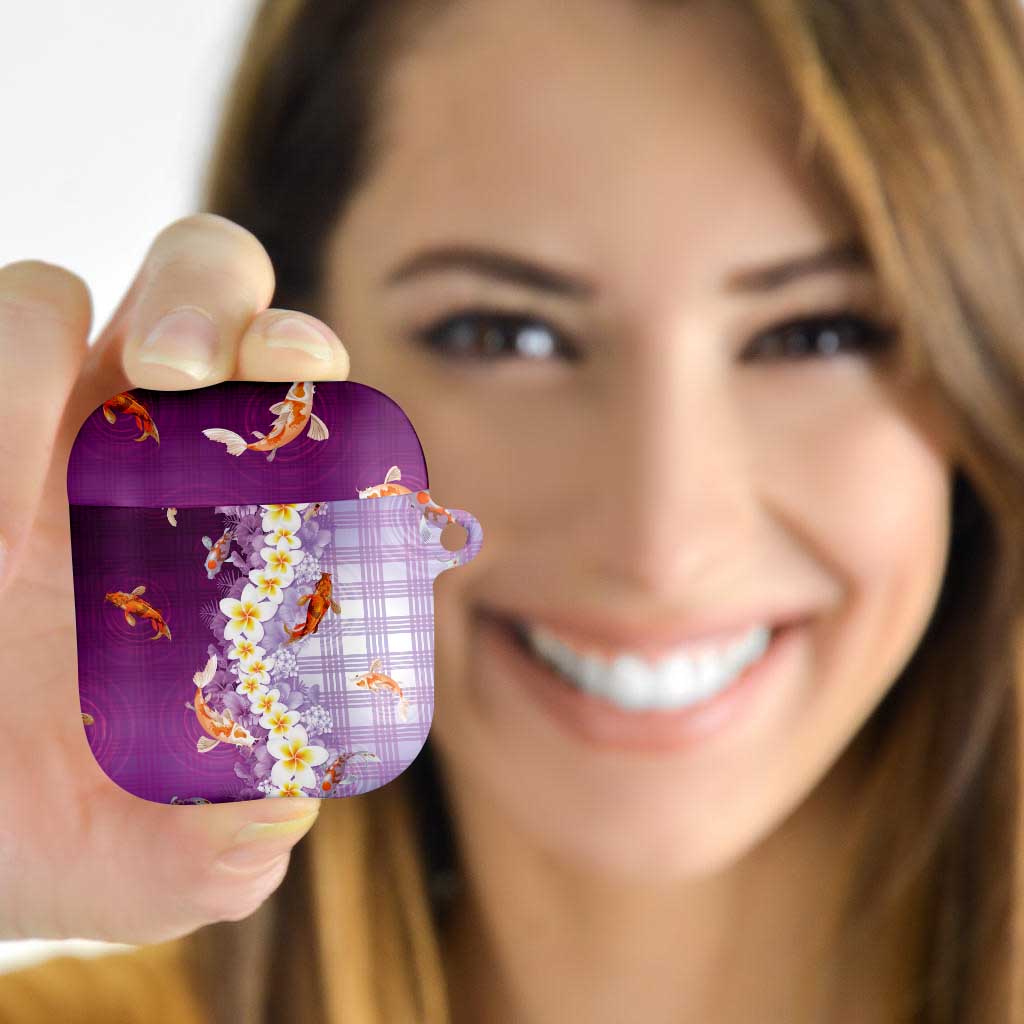 Hawaii And Japan AirPods Case Plumeria Lei With Koi Fish Purple LT05 - Polynesian Pride