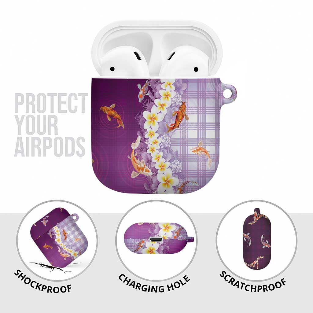 Hawaii And Japan AirPods Case Plumeria Lei With Koi Fish Purple LT05 - Polynesian Pride