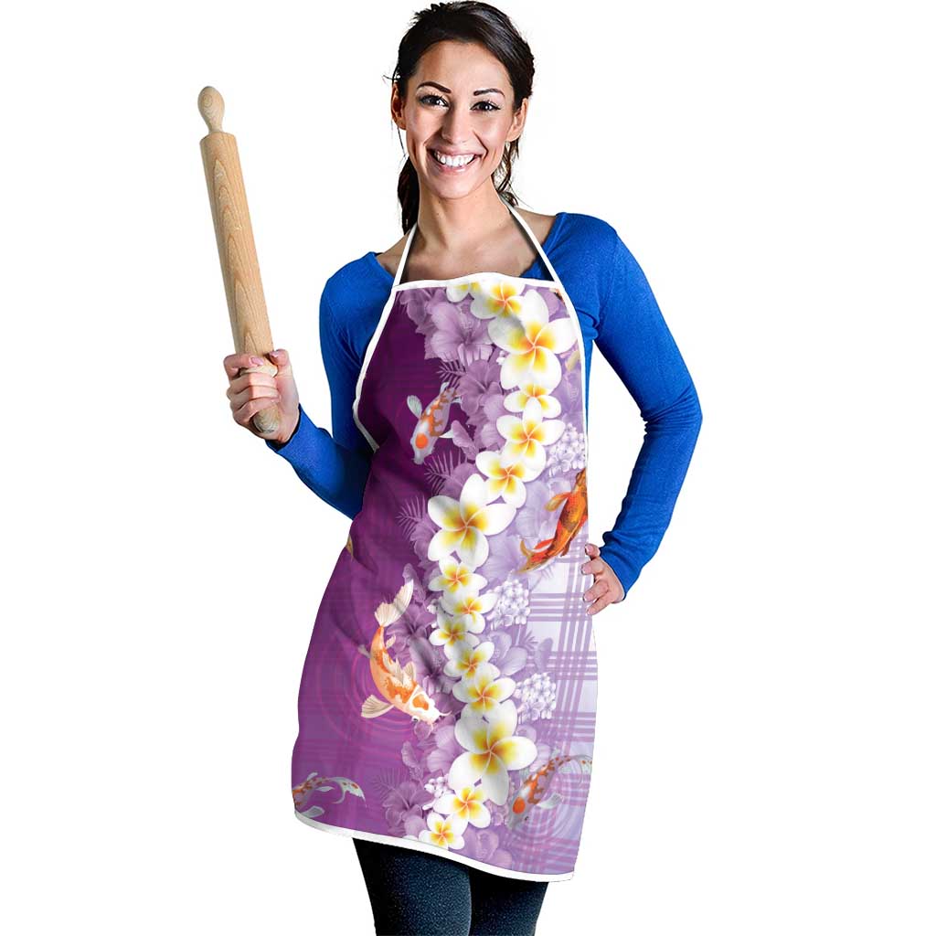 Hawaii And Japan Apron Plumeria Lei With Koi Fish Purple LT05 - Polynesian Pride