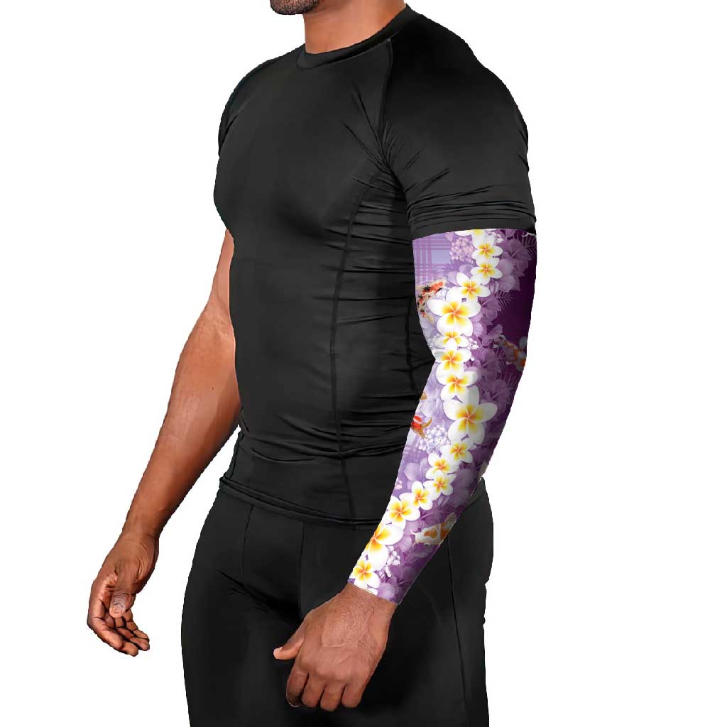 Hawaii And Japan Arm Sleeves Plumeria Lei With Koi Fish Purple LT05 - Polynesian Pride