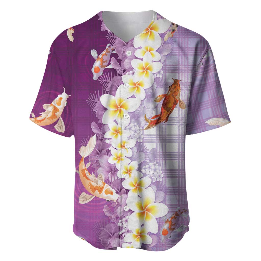 Hawaii And Japan Baseball Jersey Plumeria Lei With Koi Fish Purple LT05 Purple - Polynesian Pride