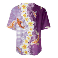 Hawaii And Japan Baseball Jersey Plumeria Lei With Koi Fish Purple LT05 - Polynesian Pride