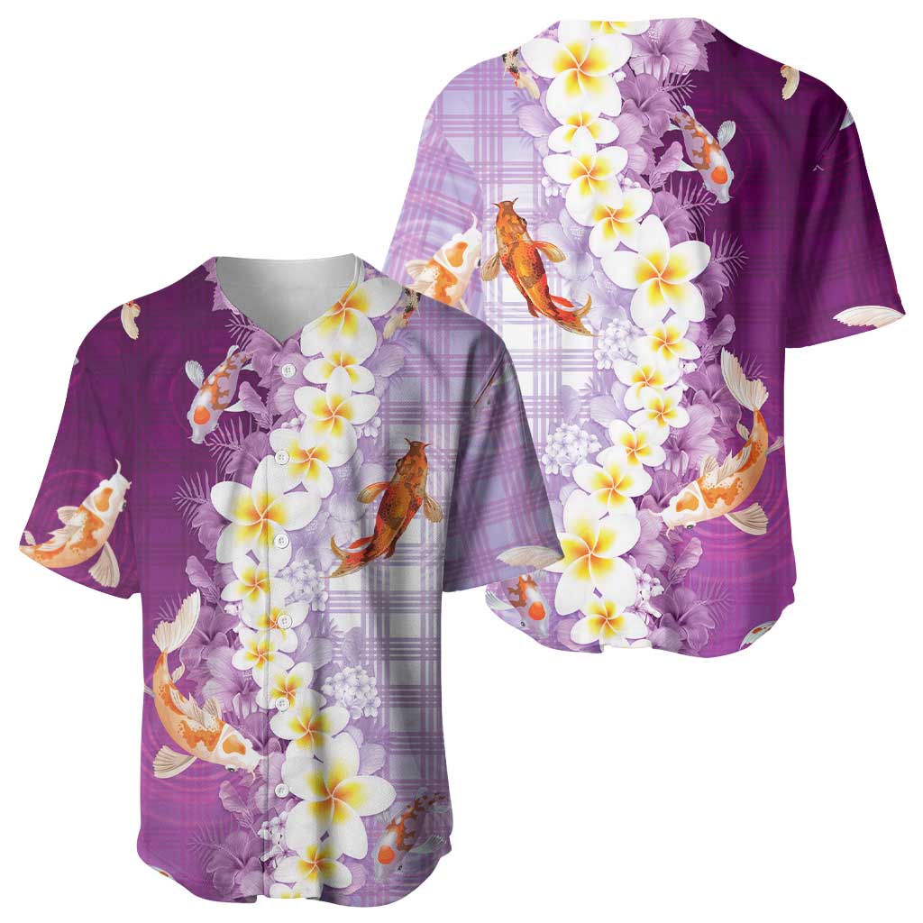Hawaii And Japan Baseball Jersey Plumeria Lei With Koi Fish Purple LT05 - Polynesian Pride