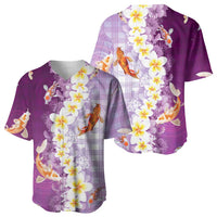 Hawaii And Japan Baseball Jersey Plumeria Lei With Koi Fish Purple LT05 - Polynesian Pride