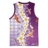 Hawaii And Japan Basketball Jersey Plumeria Lei With Koi Fish Purple LT05 - Polynesian Pride