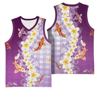 Hawaii And Japan Basketball Jersey Plumeria Lei With Koi Fish Purple LT05 - Polynesian Pride